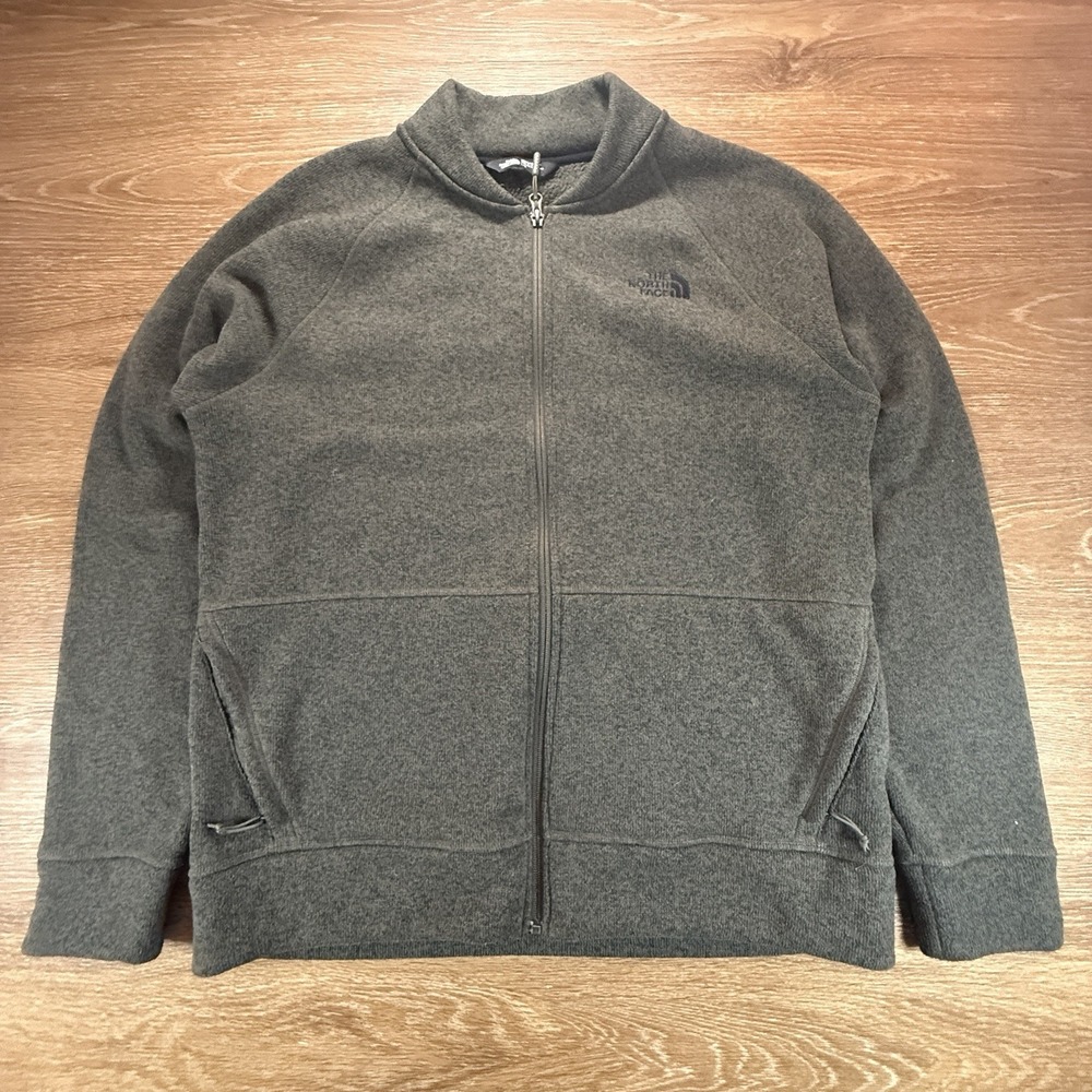 The North Face Jacket Men's L Green Full Zip Fleece Sweater Knit Coat Outdoor
